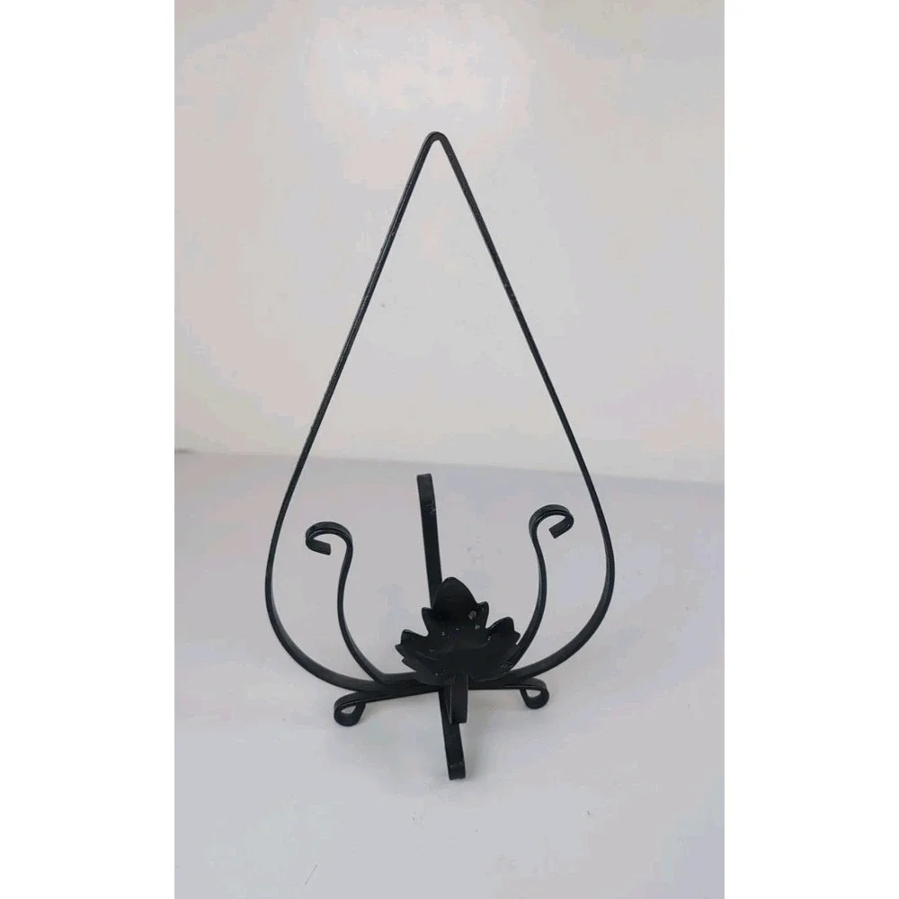 Black Metal Hanging Candle Holder W/Purple Glass Hurricane Footed Vintage Boho
